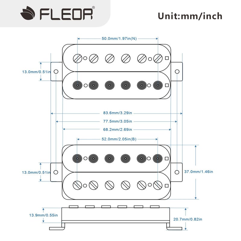 FLEOR Alnico 5 Guitar Pickup Double Coil Humbucker Pickups Neck and Bridge Set White - Image 2
